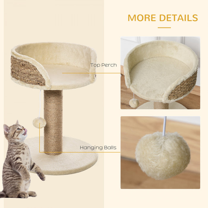 Pawhut Small Cat Tree With Scratching Post, Perch, Toy Ball, Cat Tower For Indoor Cats - 16\" X 16\" X 19\", Beige