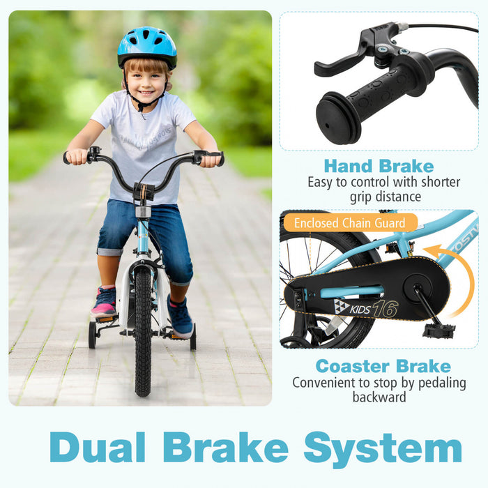 Costway 16\" Kids Bike For 4-7 Years Old Boys & Girls With Adjustable Seat Handbrake Reflectors Blue
