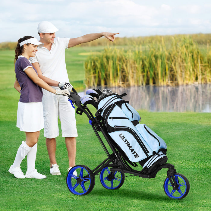 Goplus Folding Golf Push Cart W/scoreboard Adjustable Handle Swivel Wheel Blue