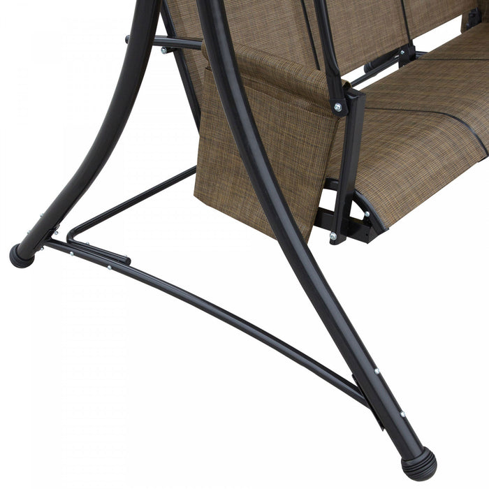 Outsunny 3 Person Outdoor Porch Swing Chair W/ Adjustable Canopy, Brown