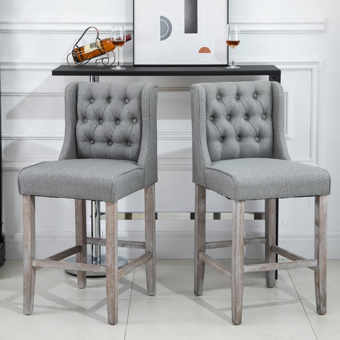 Set of 2 Tufted Armless Bar Stool HighChair Living Room Grey