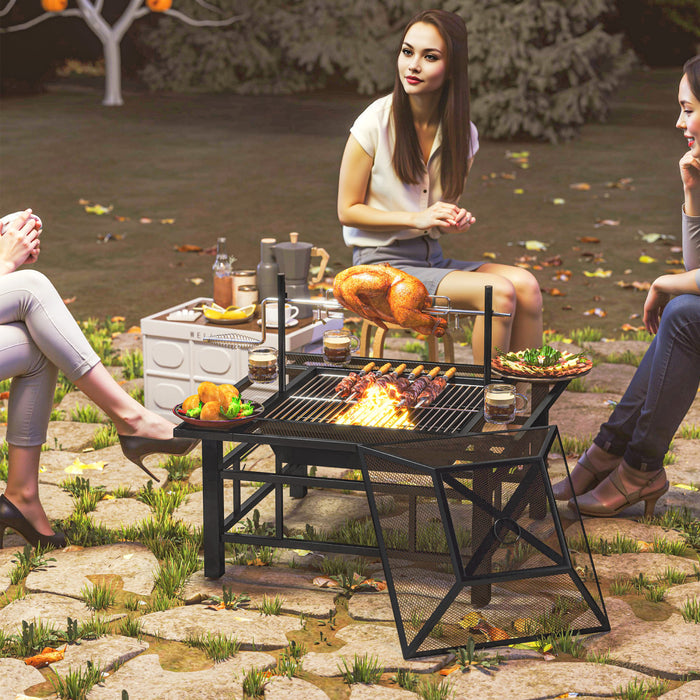 Outsunny Outdoor Fire Pit Firepit With Bbq Grill Grate Poker Lid, Black