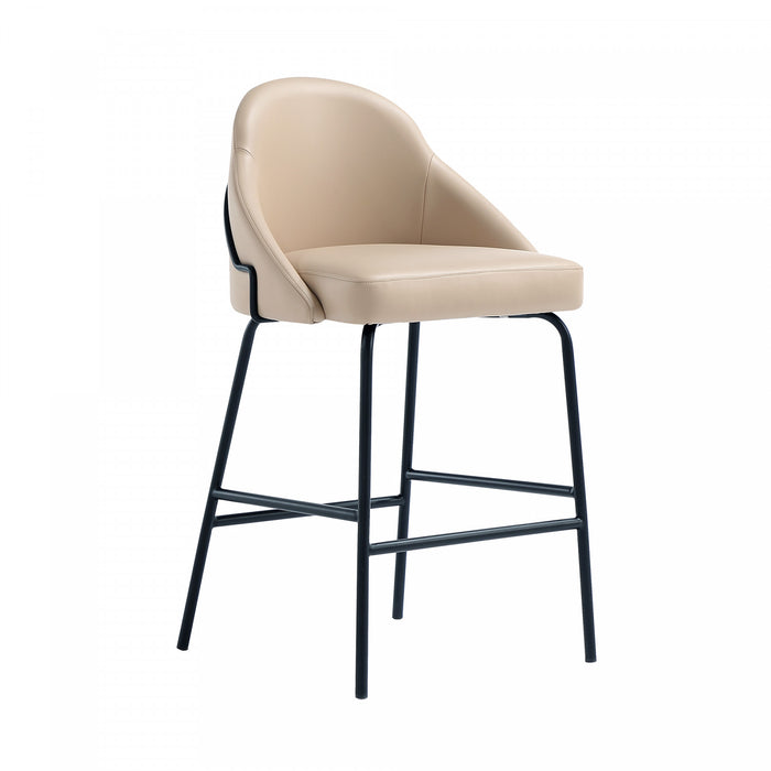 Gracie Modern Metal Upholstered Counter Stool in Tan and Black Bar Stool