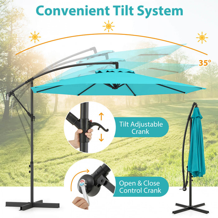 Costway 10 FT Patio Offset Umbrella with Easy Tilt Adjustment Crossed Base Vented Top Turquoise