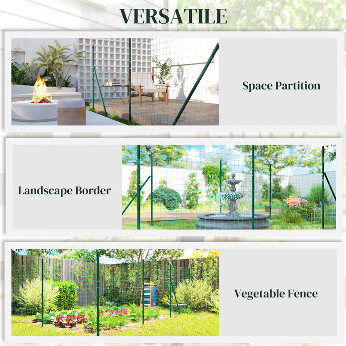 Outsunny Garden Fence Barrier, Welded Fence Roll Plastic-Coated Steel Green