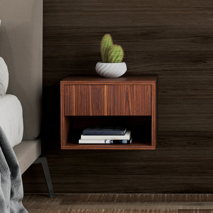 HOMCOM Floating Nightstand Set of 2 with Drawer and Shelf, Brown
