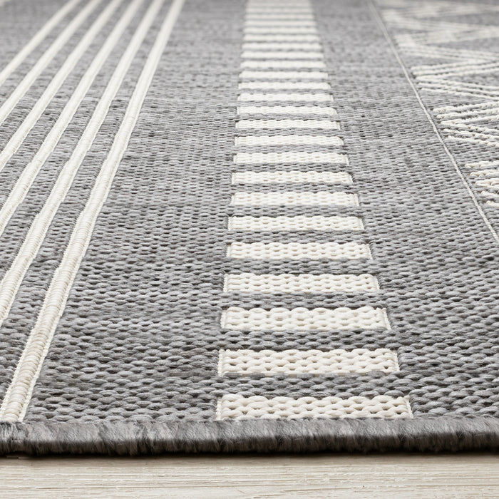 Jackson Grey White Patterned Rows Rug, 7'10\" x 10'6\" Outdoor Area Rug