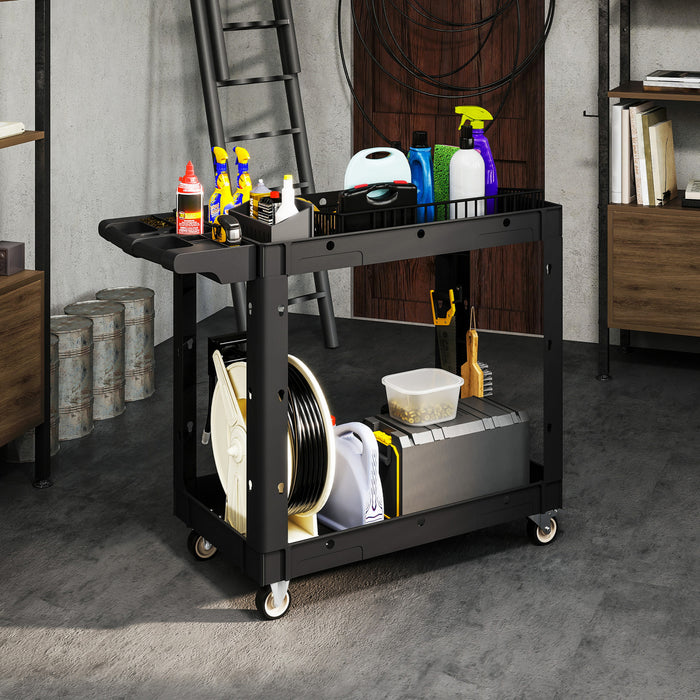 Homcom 2-tier Rolling Tool Cart With Wheels, 500 Lbs Utility Cart, Black