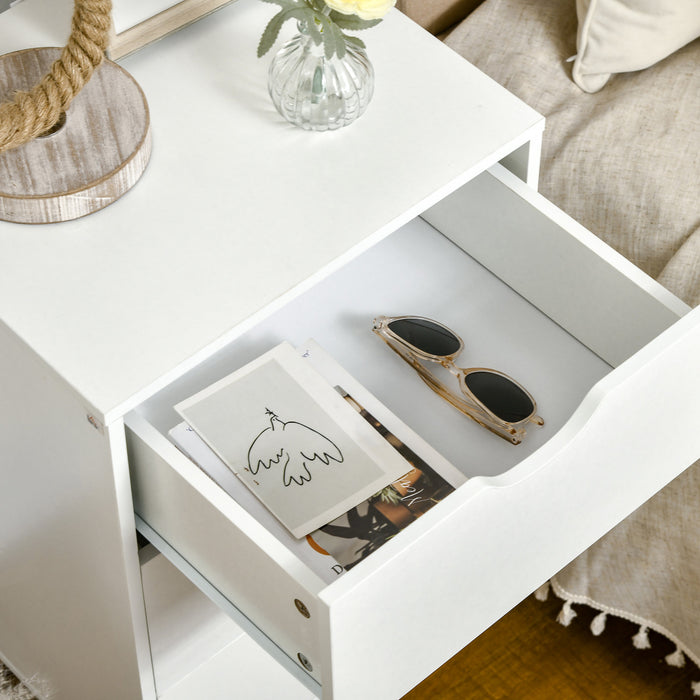 HOMCOM Nightstand, Bedside Table with 3 Drawers, Wood Legs, White