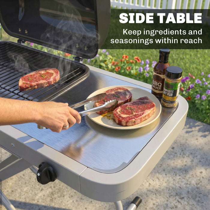 Outsunny Portable Propane Gas BBQ Grill with 9500 BTU Burner, Foldable Cart and Wheels, Piezo Ignition, Thermometer, Side Shelf for Outdoor Cooking, Gas Barbecue Grill, Black