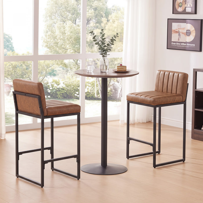 HOMCOM Bar Stools Set of 2, Retro Padded Counter Height Stools, Brown