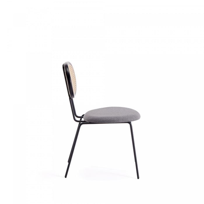 Jardin Industry Chic Cane Back Upholstered Dining Chair in Black and Gray - Set of 4