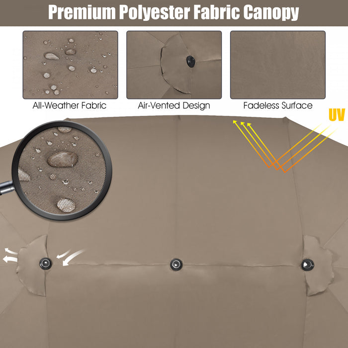 Costway 15FT Double-Sided Twin Patio Umbrella Sun Shade Outdoor Crank Market Base Coffee