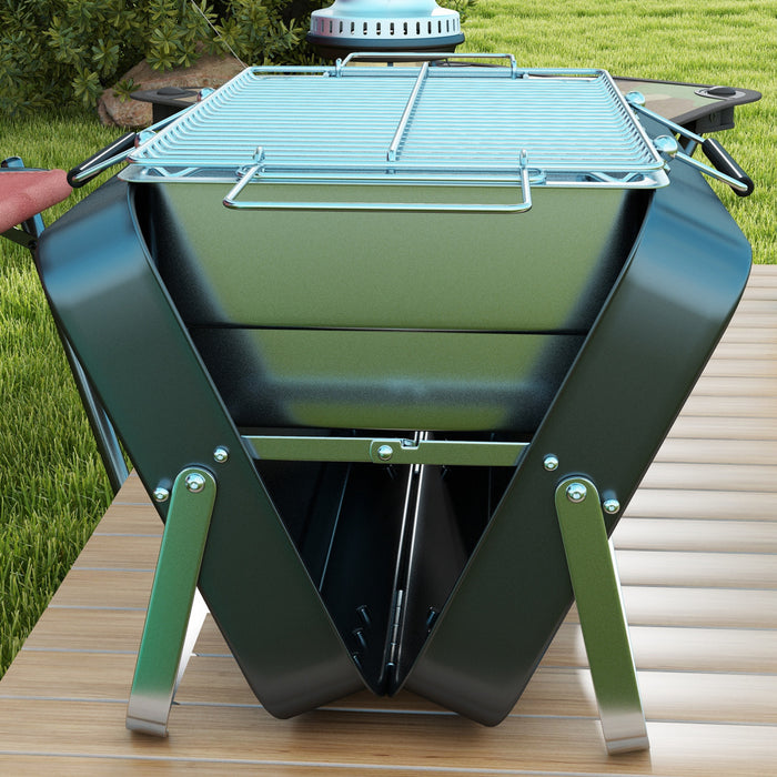 Outsunny Portable Mini Charcoal Barbecue Grill with Suitcase Shell, Outdoor Folding Tabletop BBQ Grill for Garden Camping Picnic Party, Black