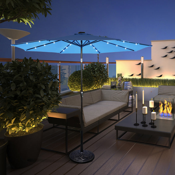 Costway 10FT Patio Solar Umbrella LED Patio Market Steel Tilt W/ Crank Outdoor Blue New