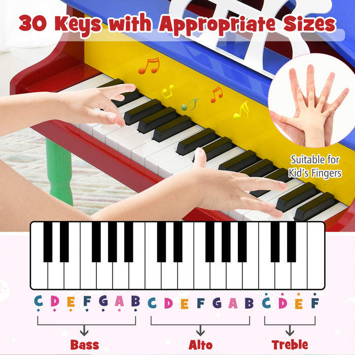 Costway 30-Key Classic Baby Grand Piano Toddler Toy Wood with Bench & Music Rack Colorful