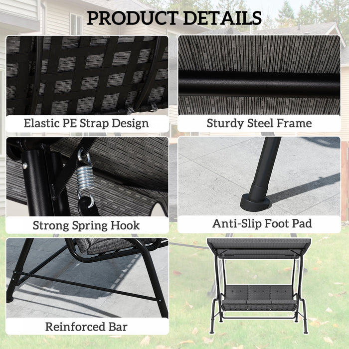 Outsunny Outdoor 3-person Metal Porch Swing Chair with Canopy Black
