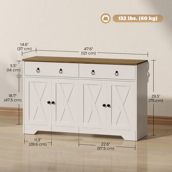 HOMCOM Sideboard Buffet Cabinet, Kitchen Cabinet with 2 Drawers, White