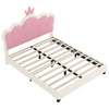 Judson Upholstered Princess Bed With Crown Headboard And Pu Platform Frame,full Size,cream Full Bed | Lit Princesse Judson Tapisse Avec Tete De Lit En Forme De Couronne Et Cadre Plateforme En Pu, Taille Full, Crème