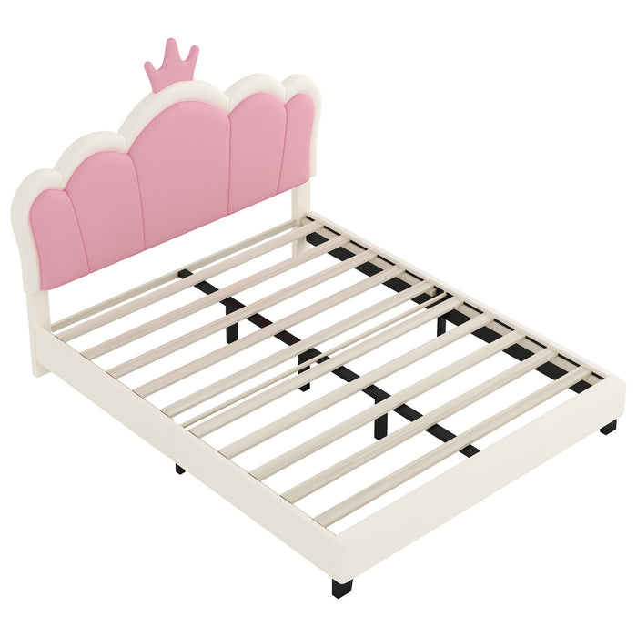 Judson Upholstered Princess Bed With Crown Headboard And Pu Platform Frame,full Size,cream Full Bed