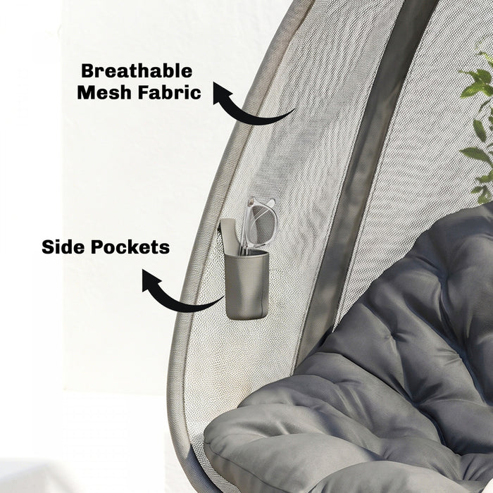 Outsunny Hanging Egg Chair with Stand and Folding Basket, Grey