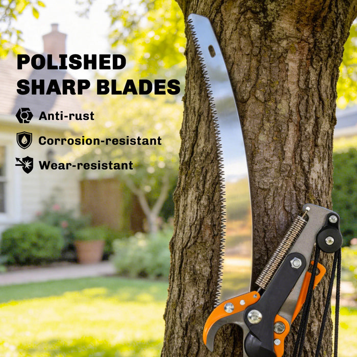 Outsunny 2-In-1 Manual Pole Saw, Hand Pruning Saw, Secateurs with Safety Lock, 6.5ft Aluminium Telescopic Pole Pruner with Sharp Blade for Palms, Shrubs, High Branches Trimming