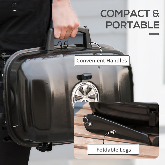 Outsunny 23\" Portable Tabletop Steel Charcoal Grill Foldable Outdoor BBQ Camping Picnic Cooker Barbecue Smoker with Air Vent Black