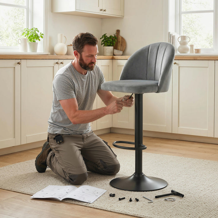 HOMCOM Bar Stools Set of 2, Swivel Counter Height Barstools, Grey