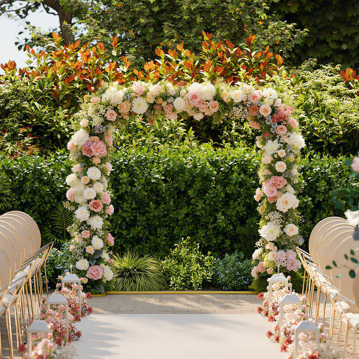Outsunny Wedding Arch Backdrop Stand, 6.6 FT Square Wedding Arch, Gold