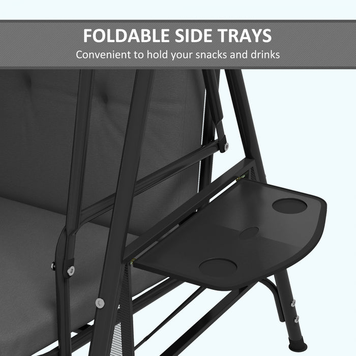 Outsunny 3-Seat Patio Swing Chair with Adjustable Canopy and Side Tray