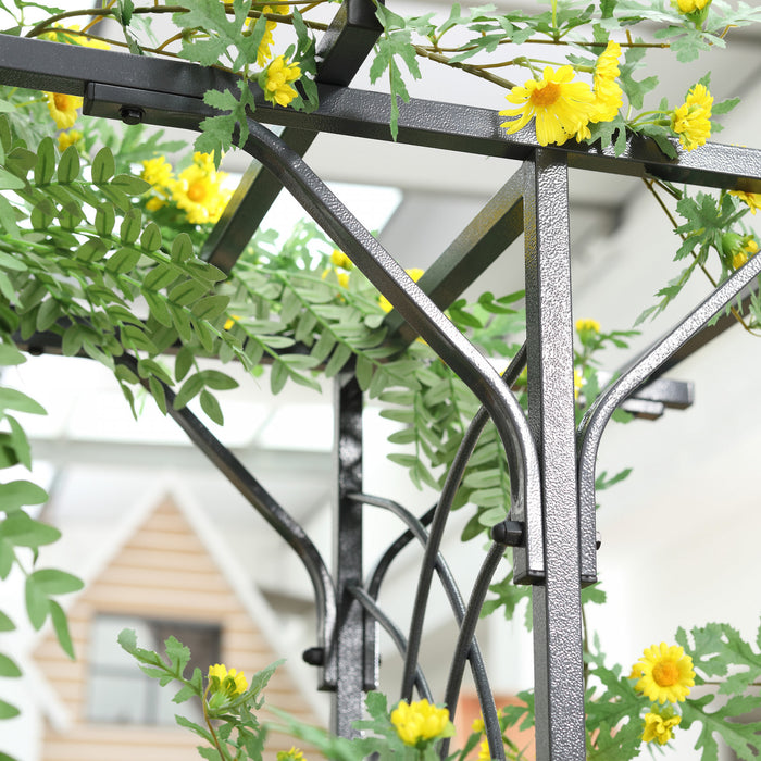 Outsunny 7ft Metal Garden Arch Outdoor Walkway Arbor For Decorative Climbing Plants Patio Lawn Backyard Party Ceremony Decoration Accessories Dark Gray