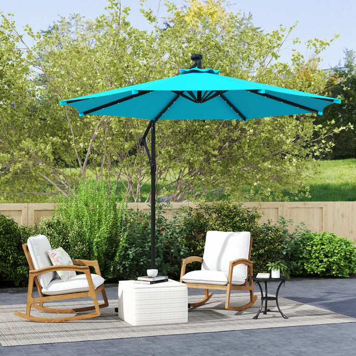 Outsunny 10ft Outdoor Cantilever Umbrella With Solar Lights Turquoise
