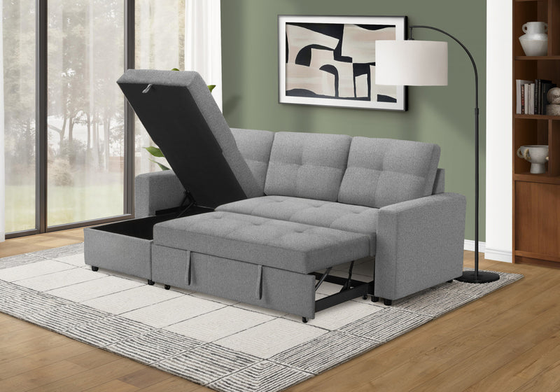 Sleeper Sofa, 90\" Length, Convertible Sofa Bed, Storage Chaise, Light Grey Fabric Sleeper Sofa
