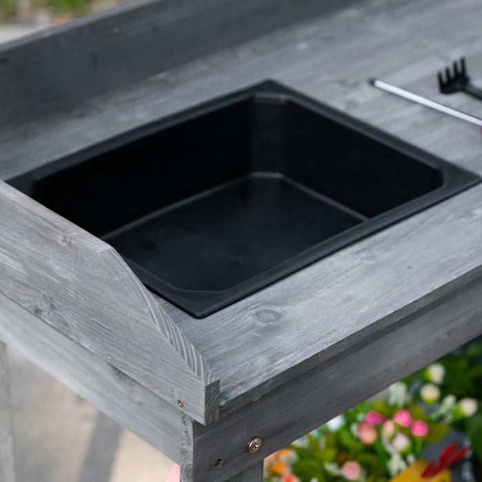 Outsunny 36\" Wooden Potting Bench Work Table With 2 Removable Wheels Gray