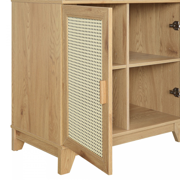 Sheridan Mid-Century Modern 31\" Bookcase Cabinet in Natural (7-Shelf) - Set of 2