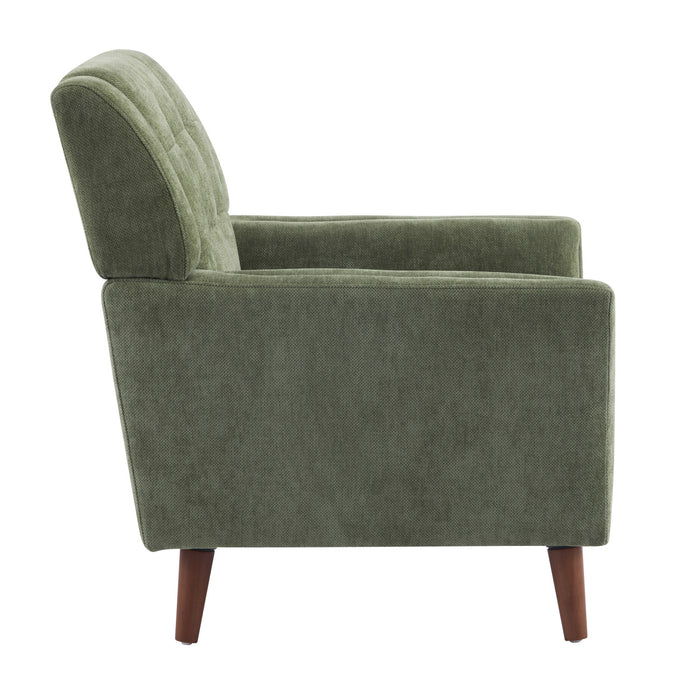 Midway Mid-Century Modern Armchair with Tufted Waffle Stitch, Green, Walnut