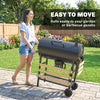 Outsunny Charcoal BBQ Grill with Foldable Shelves, Barbecue Grill with Warming Rack, Lid Thermometer, Wheels for Outdoor Cooking, Patio Backyard Party, Natural Wood and Black