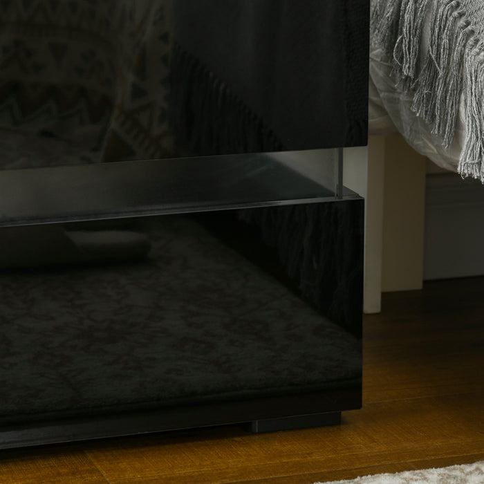 HOMCOM LED Nightstand Bedside Table with Drawers LED Light Black