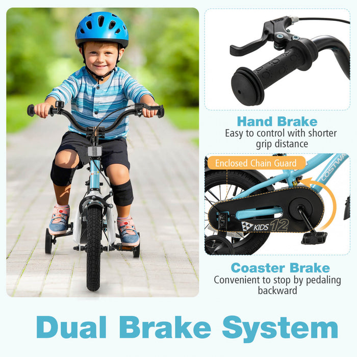 Costway 12\" Kids Bike For 3-4 Years Old Boys & Girls With Adjustable Seat Handbrake Reflectors Blue