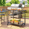 Outsunny Outdoor Grill Cart, BBQ Stand, Three-Shelf Pizza Oven Stand with Hooks, Garbage Bag Holder, Movable Food Prep Table on Wheels, Black