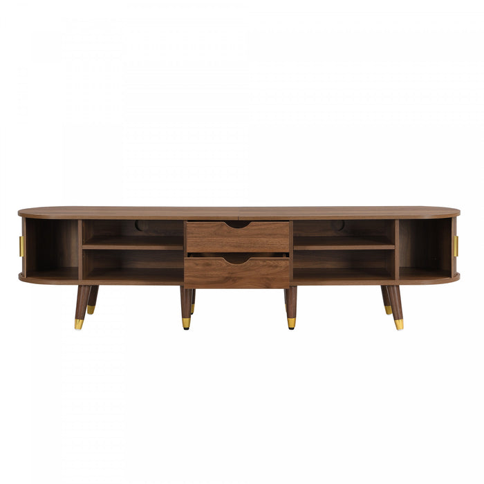 Rustic 69 Inch TV Cabinet with Sliding Door and Walnut Finish, Wood
