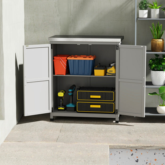 Outsunny Wooden Storage Cabinet, Outdoor Garden Shed W/shelf, Grey