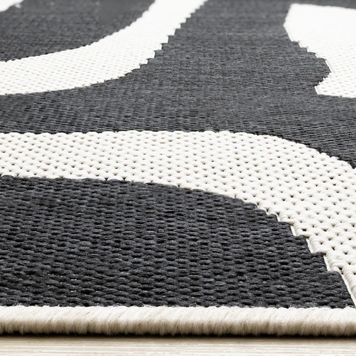 Jackson Black White Abstract Lines Outdoor Rug, 5'3\" x 7'7\" Outdoor Area Rug