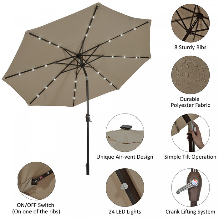 Costway 10ft Patio Solar Umbrella LED Patio Market Steel Tilt w/ Crank Outdoor Tan