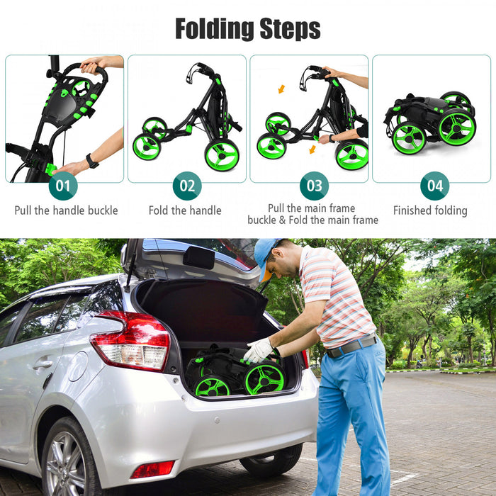 Goplus Folding 4 Wheels Golf Push Cart W/bag Scoreboard Adjustable Handle Green