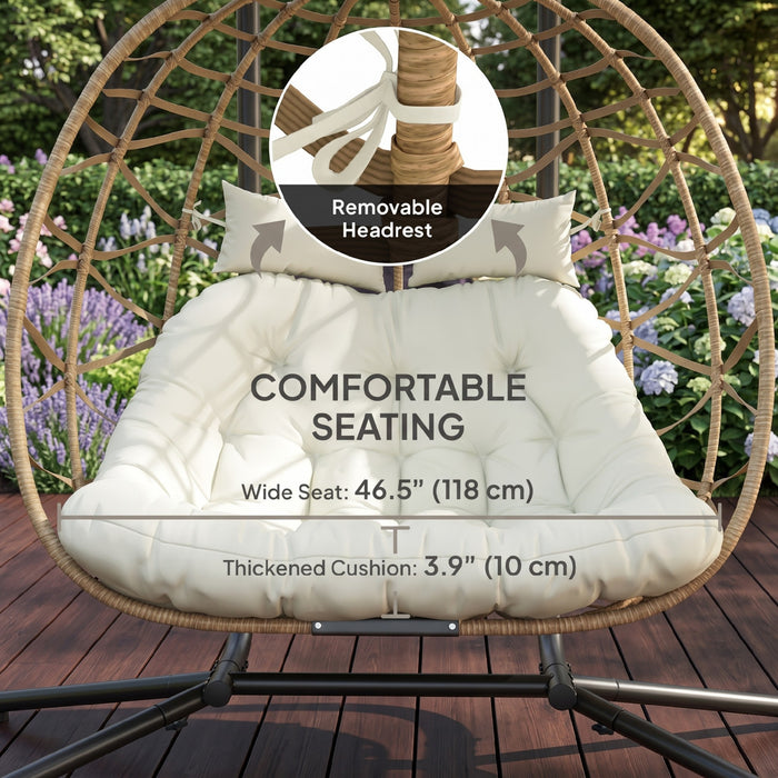 Outsunny Double Hanging Egg Chair w/ Canopy, Foldable Hammock Chair, Beige