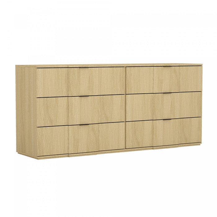 Clive Mid-Century Modern 72\" Dresser in Natural Oak and Gold (6-Drawer)