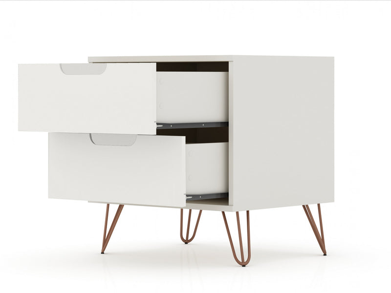 Rockefeller Mid-Century Modern 20\" Nightstand in Off White (2-Drawer) - Set of 2
