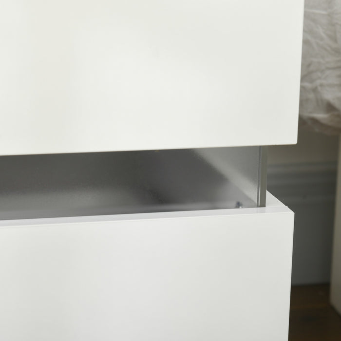 HOMCOM LED Nightstand Bedside Table with Drawers LED Light White