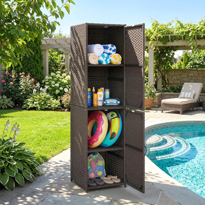Outsunny Wicker Outdoor Storage Cabinet with Adjustable Shelves, Brown